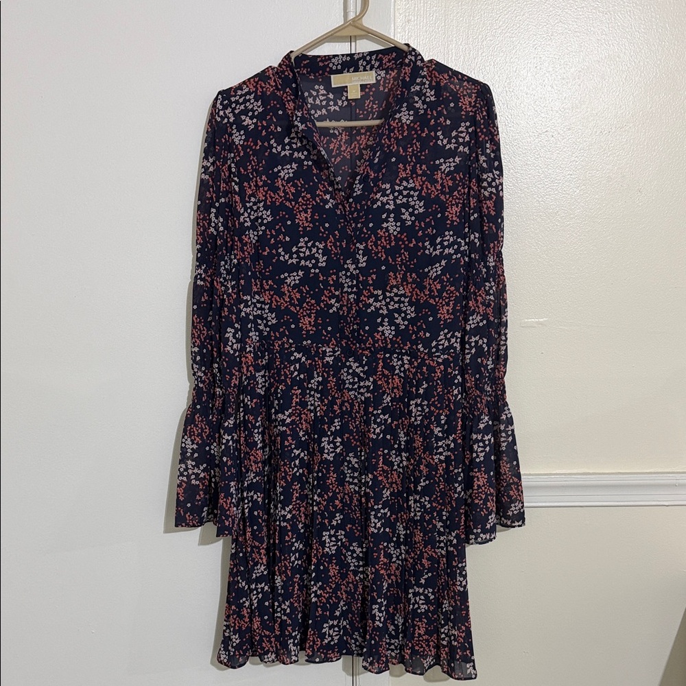 Michael Kors Navy Floral Long Sleeve Dress